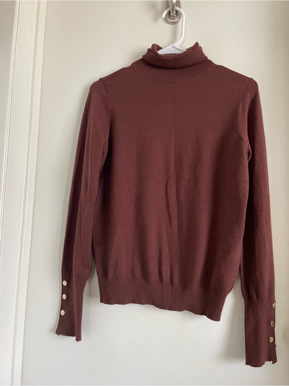 Love Tree Women's Brown Turtleneck Sweater with Button Cuffs